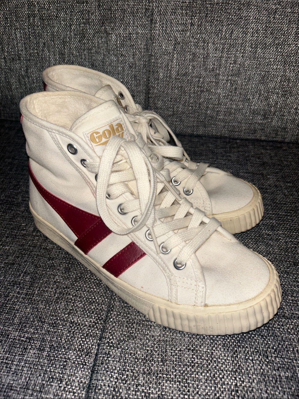 Gola High-Top Sneakers in White with Red Accents